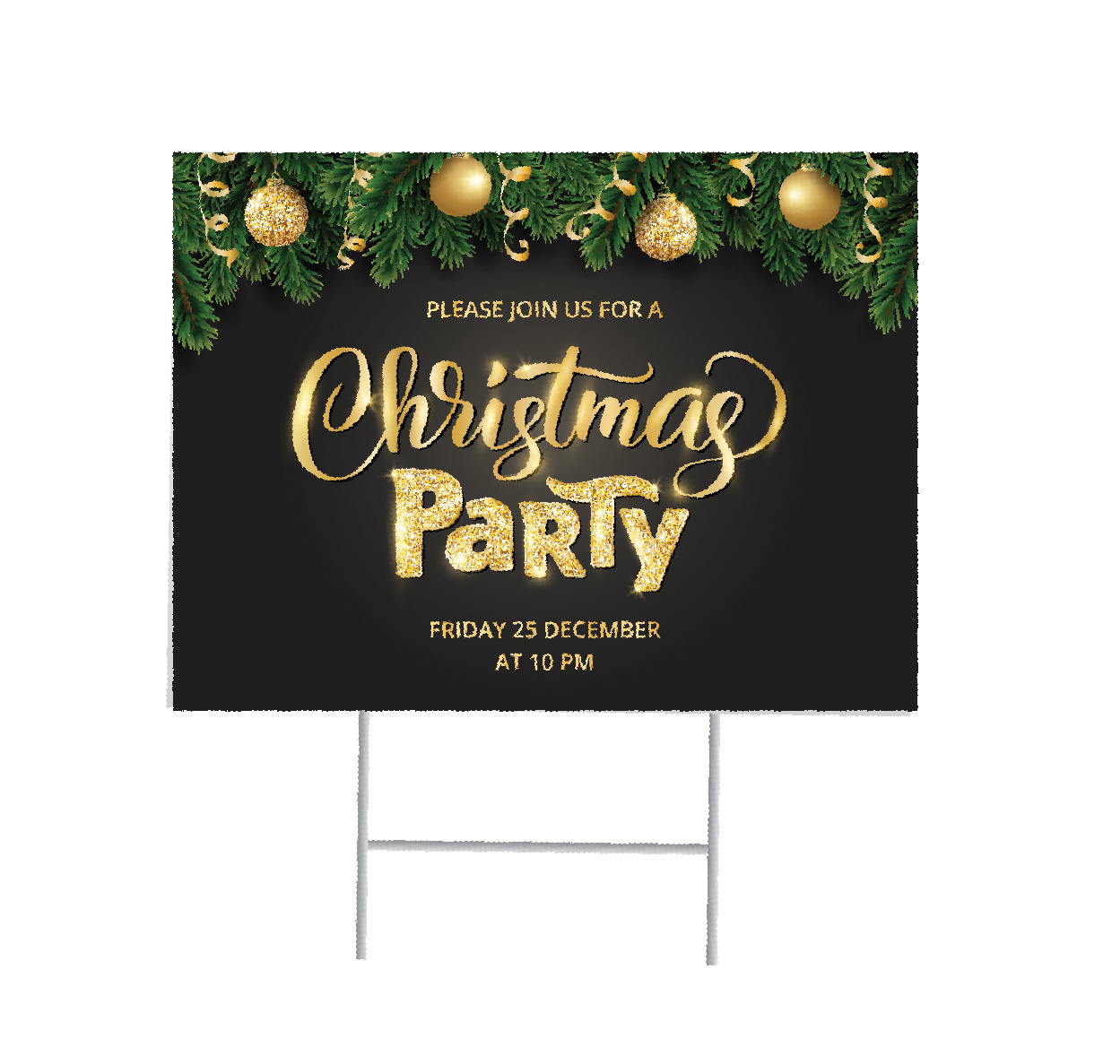Example holiday yard sign for a Christmas party