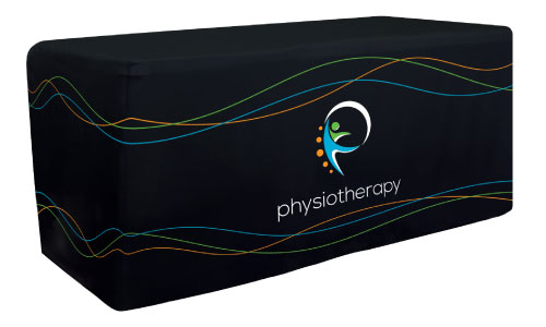 fitted table cover with physiotherapy company logo